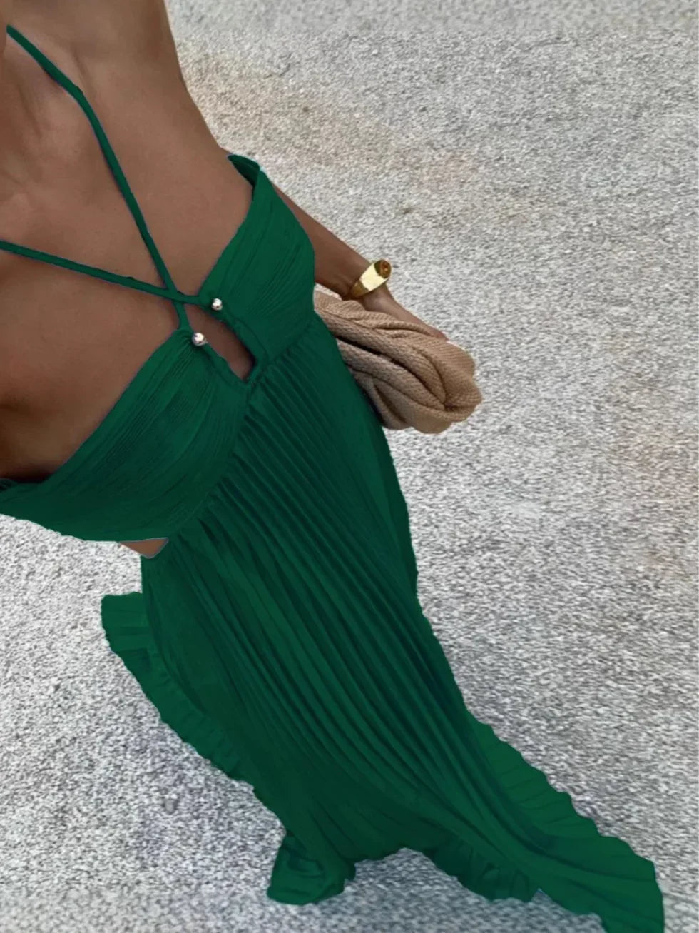 PLEATED HALTER MAXI DRESS FOR WOMEN