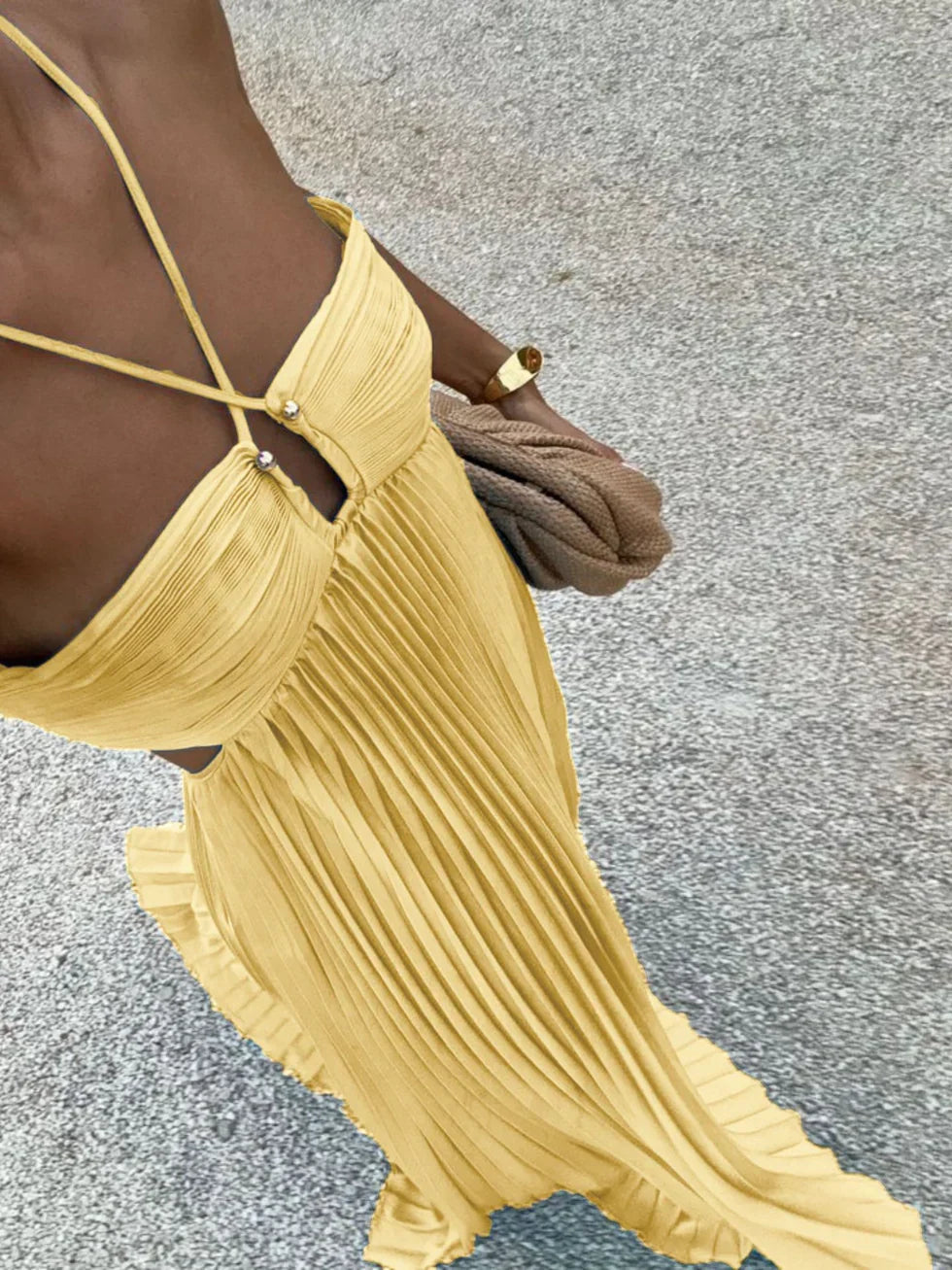PLEATED HALTER MAXI DRESS FOR WOMEN