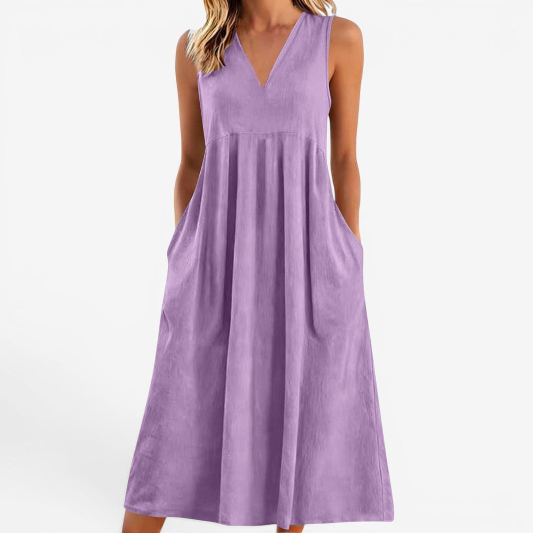 Janne | Women's Midi Dress V-Neck Flared Empire Waist – Casual Chic