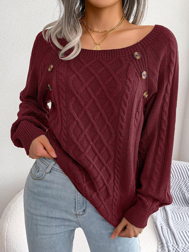 Freya | Woven-Pattern Sweater with Decorative Shoulder Buttons