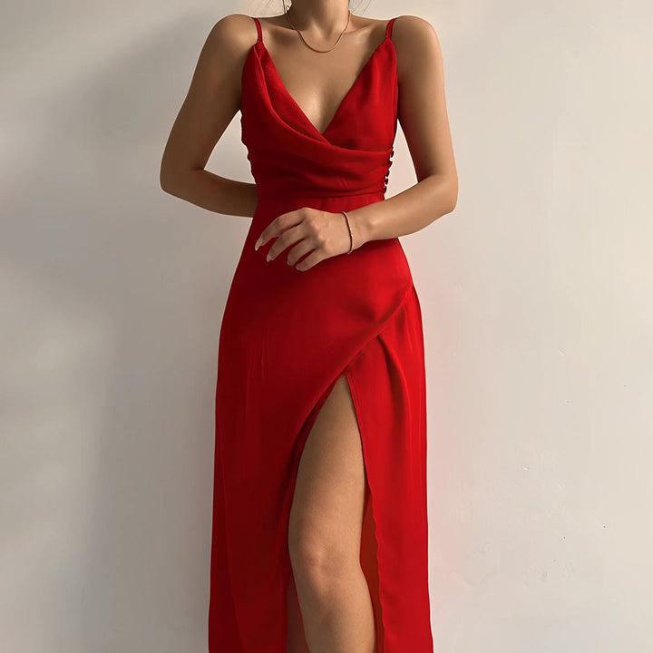 Britt Crossed Neckline Slit Gown for Women