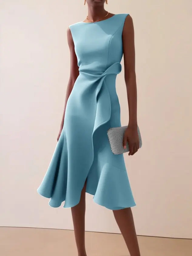 DRAPED ASYMMETRICAL HEM DRESS FOR WOMEN