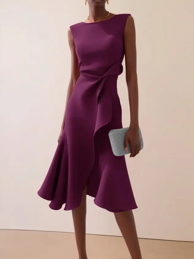 DRAPED ASYMMETRICAL HEM DRESS FOR WOMEN
