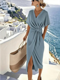 Asta WRAP V-NECK TIE-WAIST MIDI DRESS FOR WOMEN