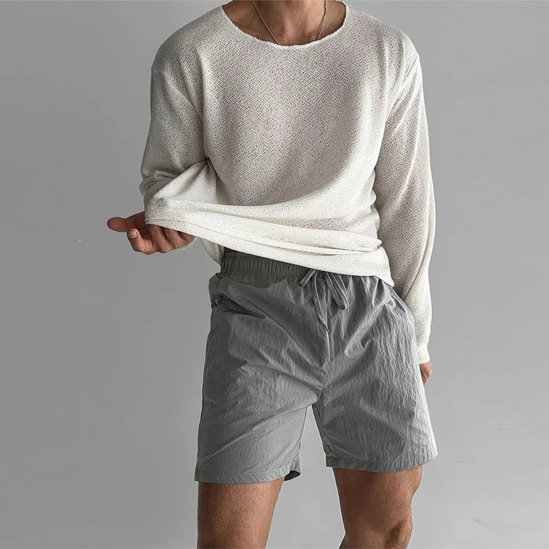 Henrik | Ribbed Open-Knit Crew Neck T-Shirt for Men