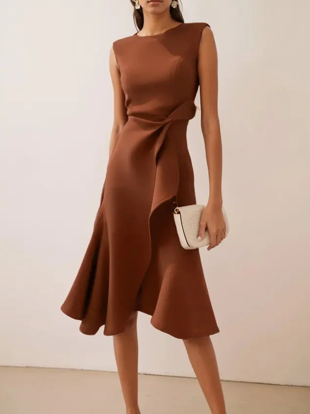 DRAPED ASYMMETRICAL HEM DRESS FOR WOMEN