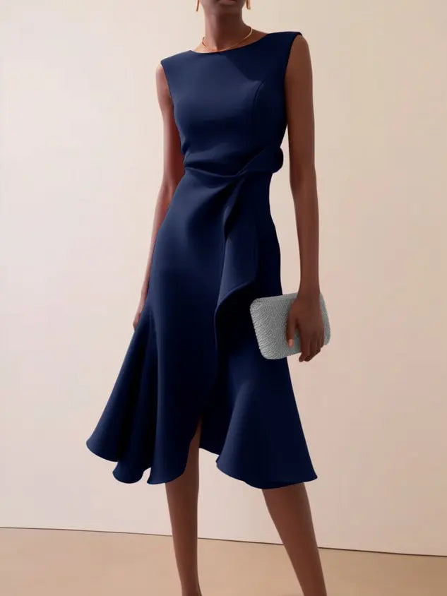 DRAPED ASYMMETRICAL HEM DRESS FOR WOMEN