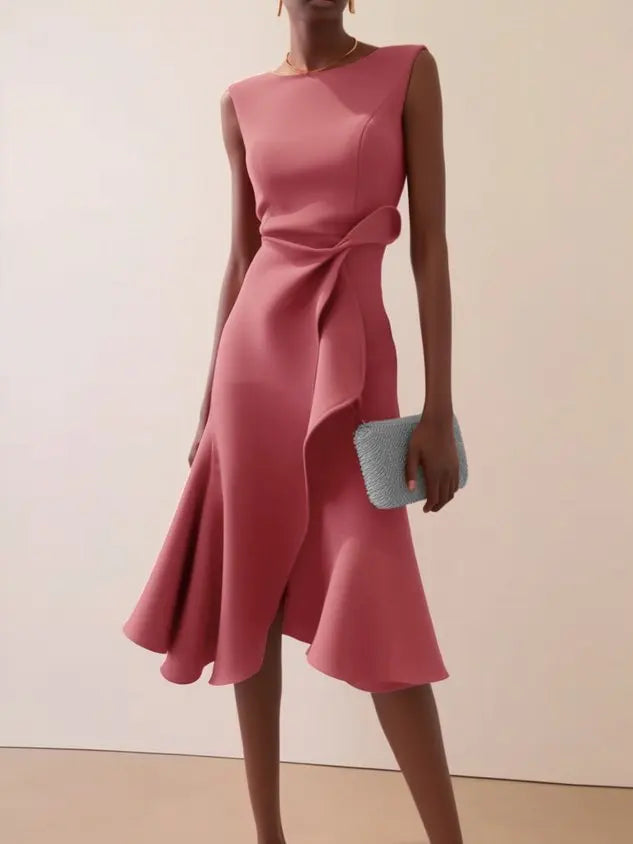 DRAPED ASYMMETRICAL HEM DRESS FOR WOMEN