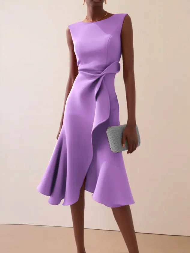 DRAPED ASYMMETRICAL HEM DRESS FOR WOMEN