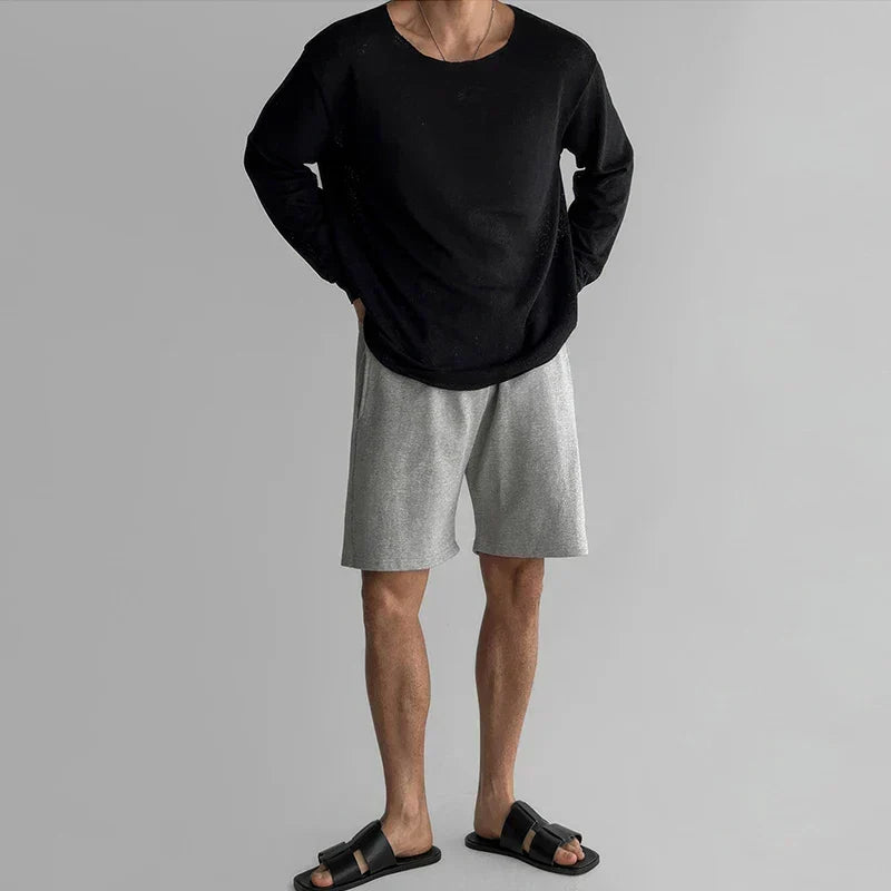 Henrik | Ribbed Open-Knit Crew Neck T-Shirt for Men