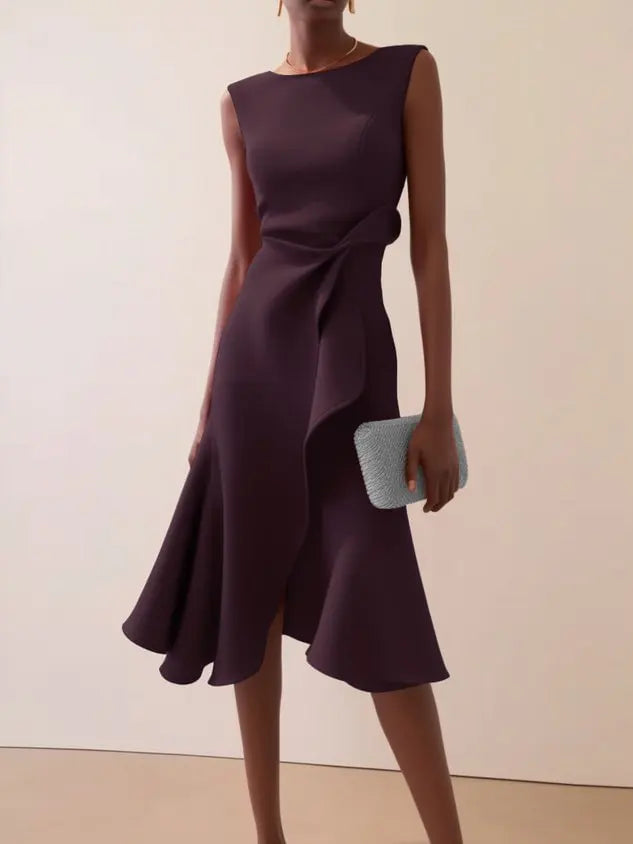 DRAPED ASYMMETRICAL HEM DRESS FOR WOMEN