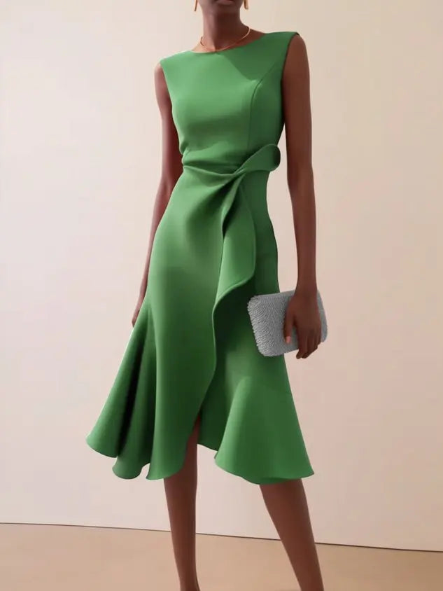 DRAPED ASYMMETRICAL HEM DRESS FOR WOMEN