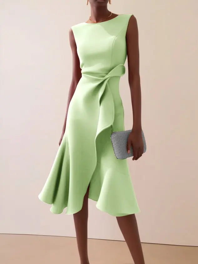 DRAPED ASYMMETRICAL HEM DRESS FOR WOMEN