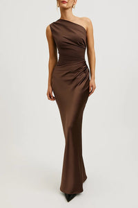 ONE SHOULDER PLEATED MAXI DRESS FOR WOMEN