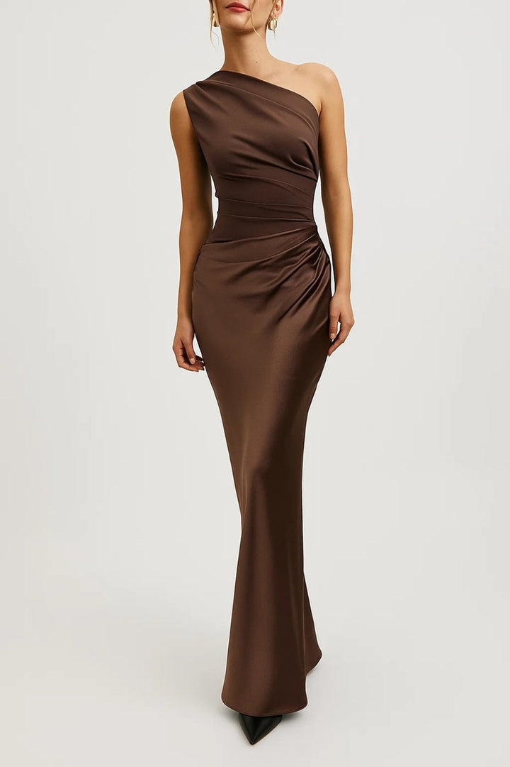 ONE SHOULDER PLEATED MAXI DRESS FOR WOMEN