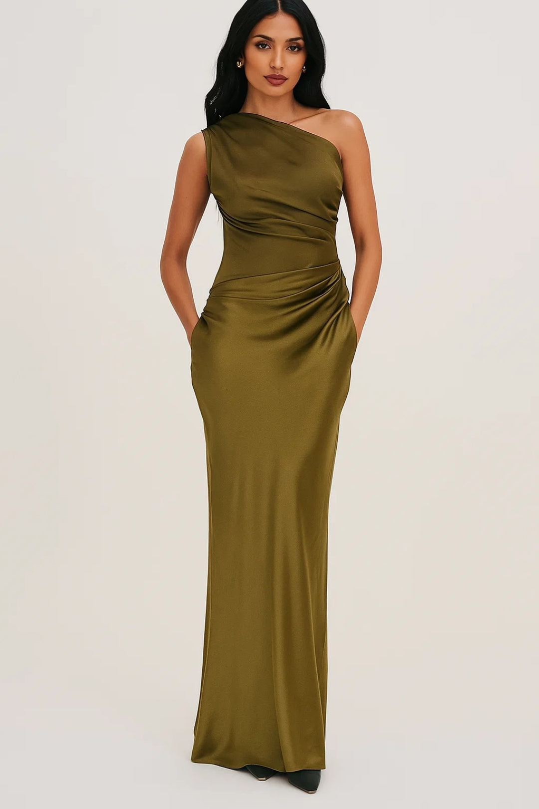 ONE SHOULDER PLEATED MAXI DRESS FOR WOMEN