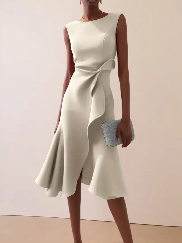 DRAPED ASYMMETRICAL HEM DRESS FOR WOMEN