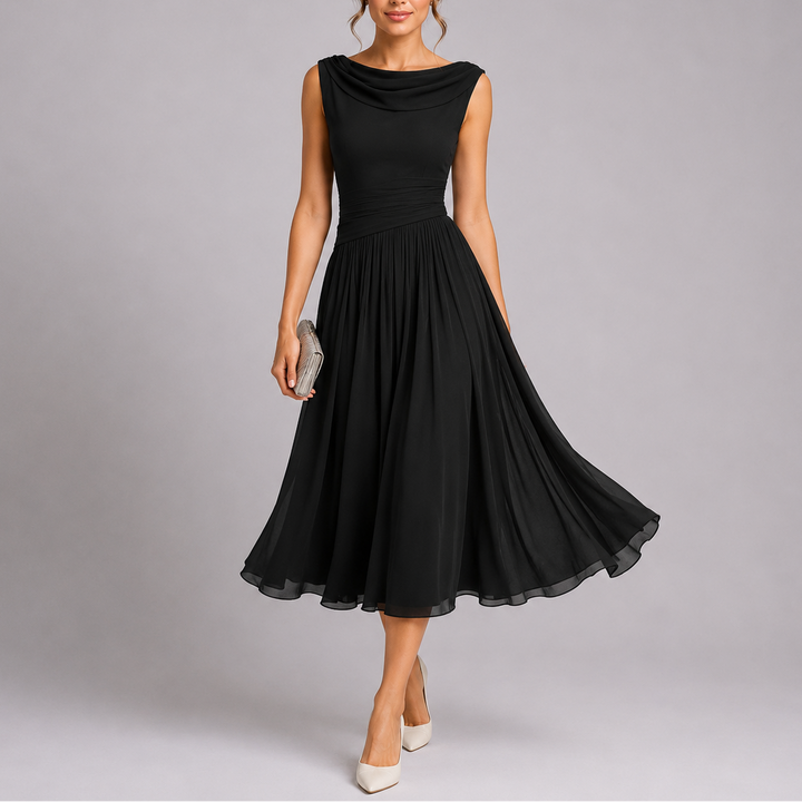DRAPED NECKLINE PLEATED DRESS FOR WOMEN