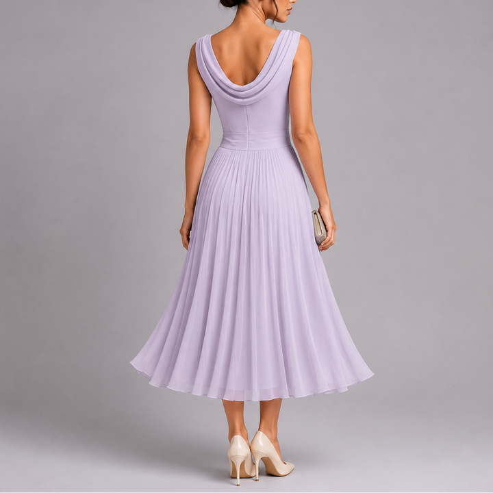 DRAPED NECKLINE PLEATED DRESS FOR WOMEN