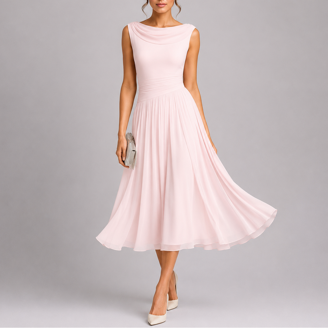 DRAPED NECKLINE PLEATED DRESS FOR WOMEN