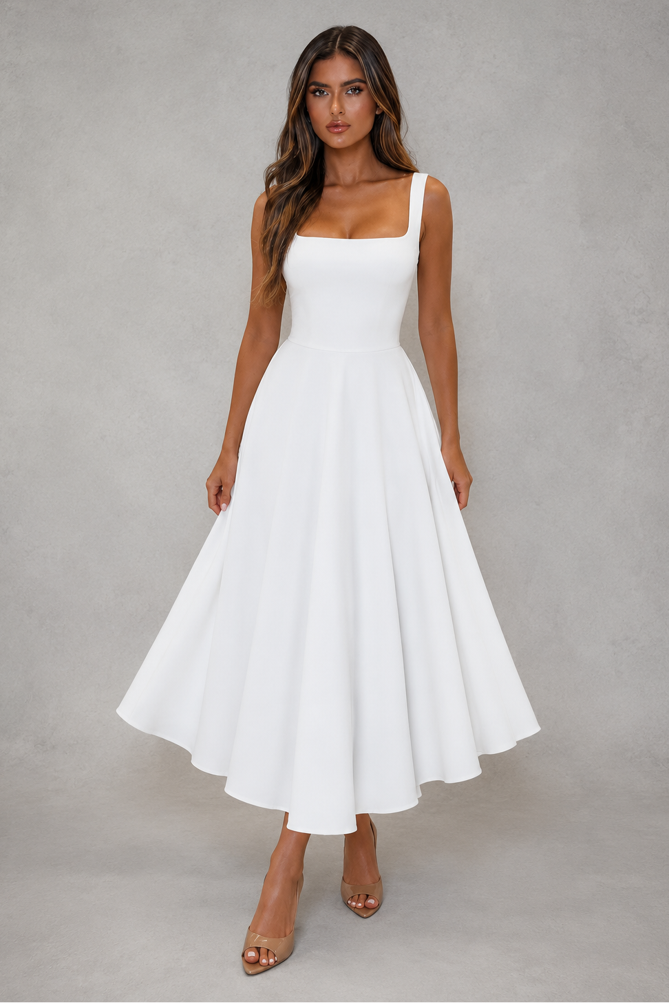 SQUARE NECK A-LINE MIDI DRESS FOR WOMEN