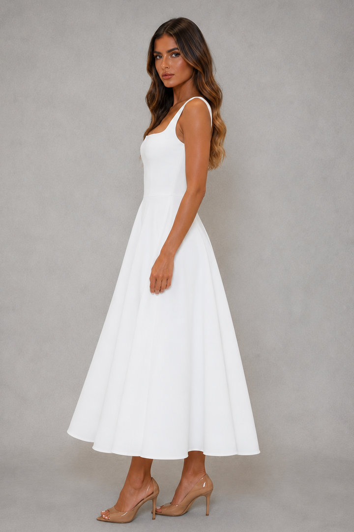 SQUARE NECK A-LINE MIDI DRESS FOR WOMEN