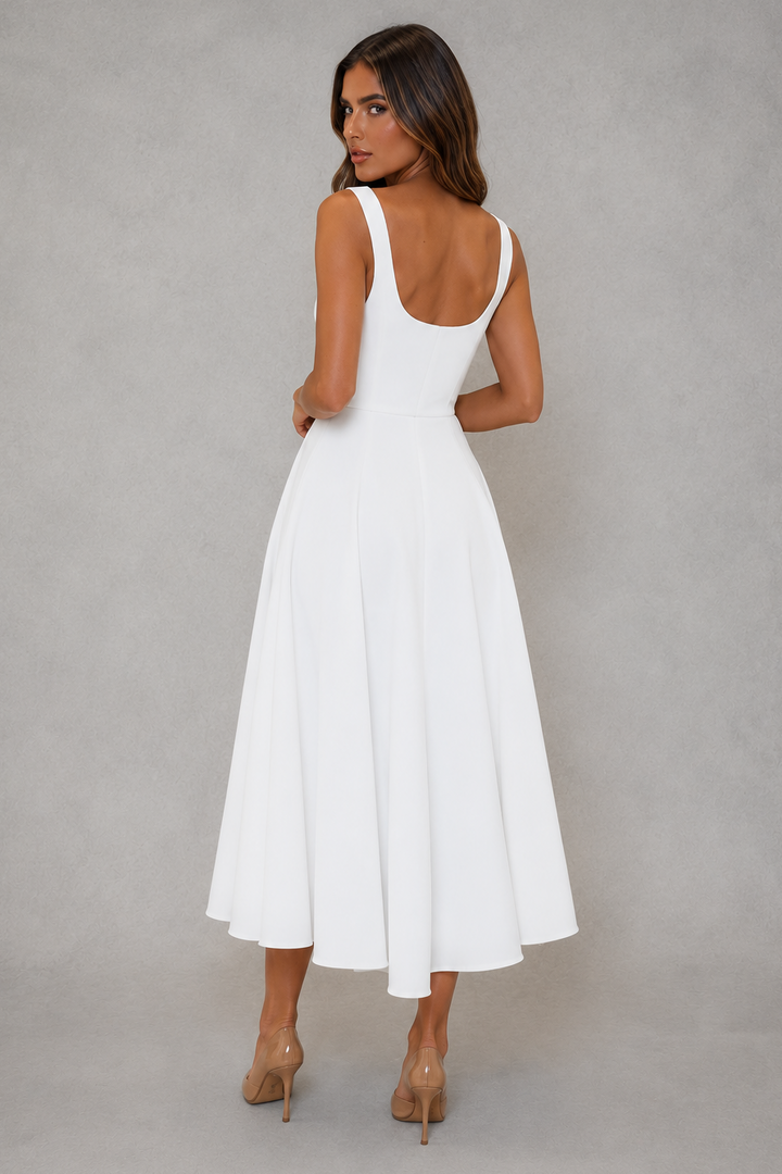 SQUARE NECK A-LINE MIDI DRESS FOR WOMEN
