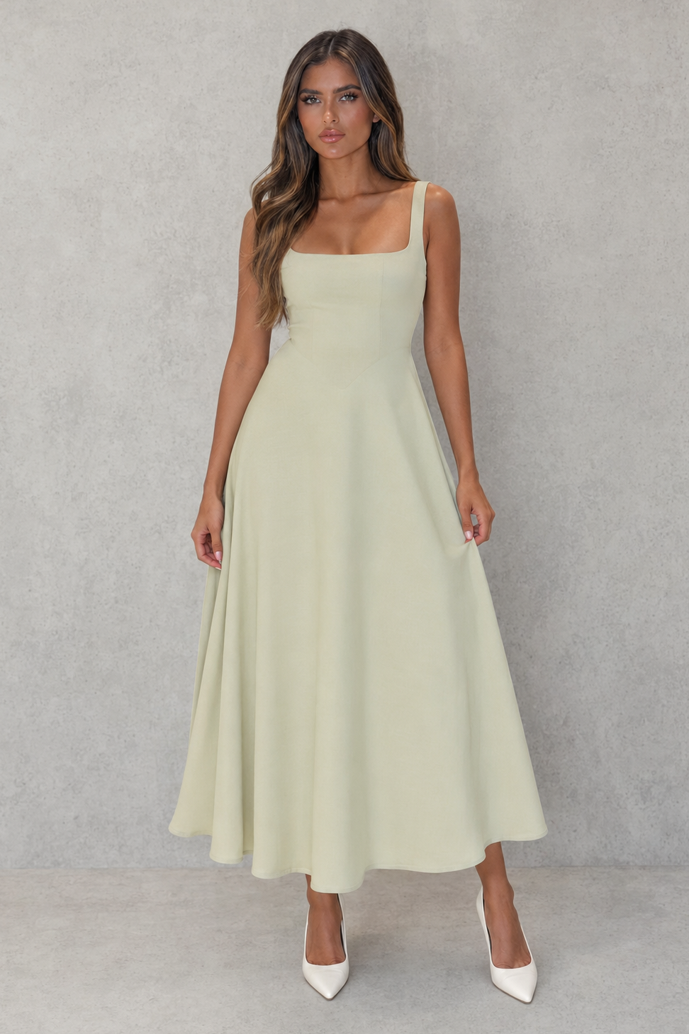SQUARE NECK A-LINE MIDI DRESS FOR WOMEN