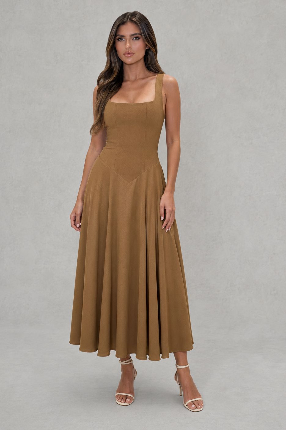 SQUARE NECK A-LINE MIDI DRESS FOR WOMEN