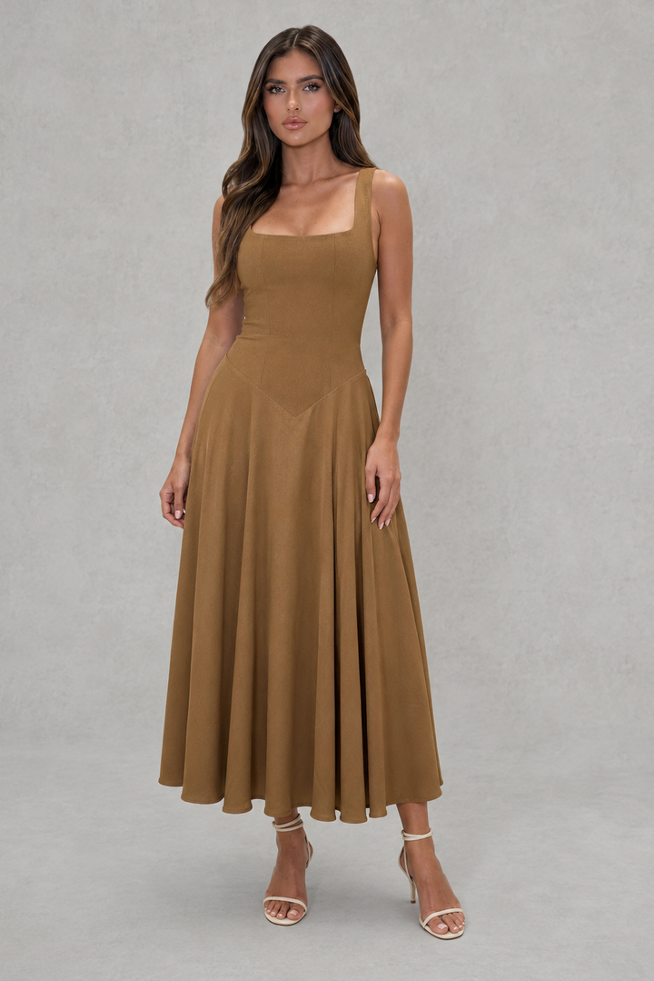 SQUARE NECK A-LINE MIDI DRESS FOR WOMEN