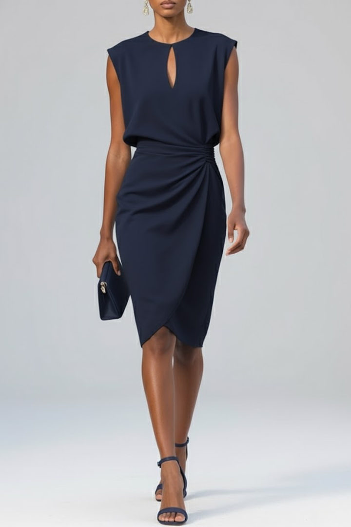 Avery Ruched Keyhole Midi Dress for Women