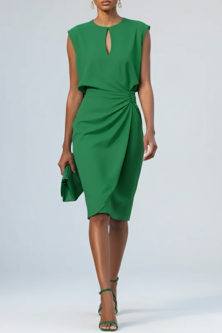 Avery Ruched Keyhole Midi Dress for Women