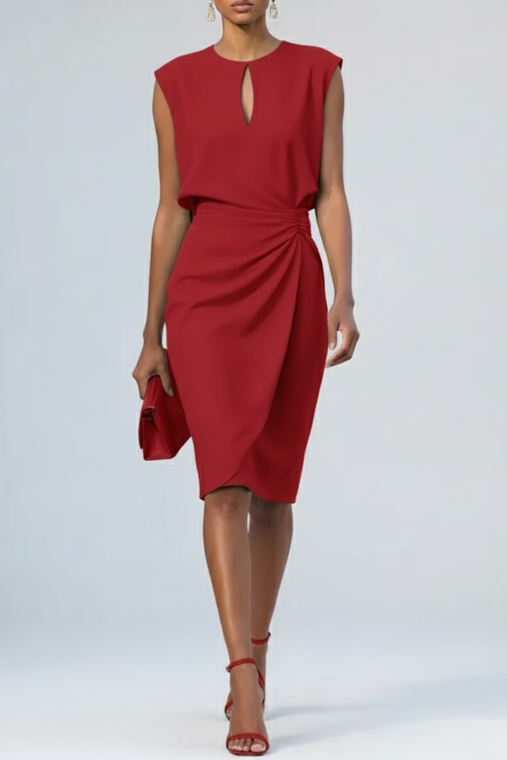 Avery Ruched Keyhole Midi Dress for Women