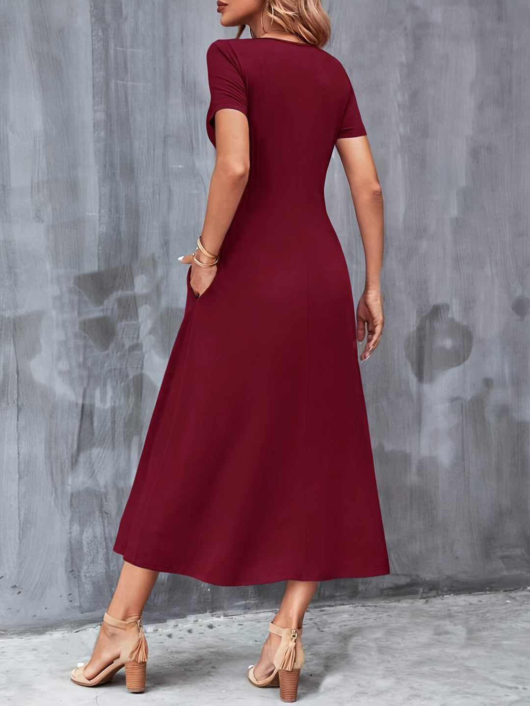 V-NECK A-LINE MAXI DRESS FOR WOMEN