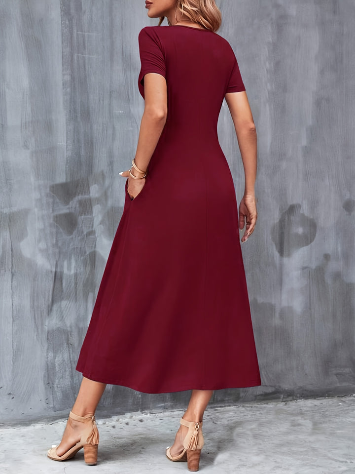 V-NECK A-LINE MAXI DRESS FOR WOMEN