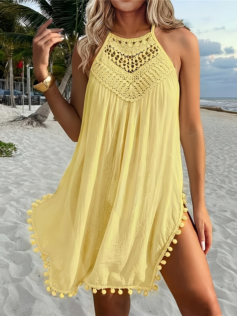 CROCHET HALTER BEACH DRESS FOR WOMEN