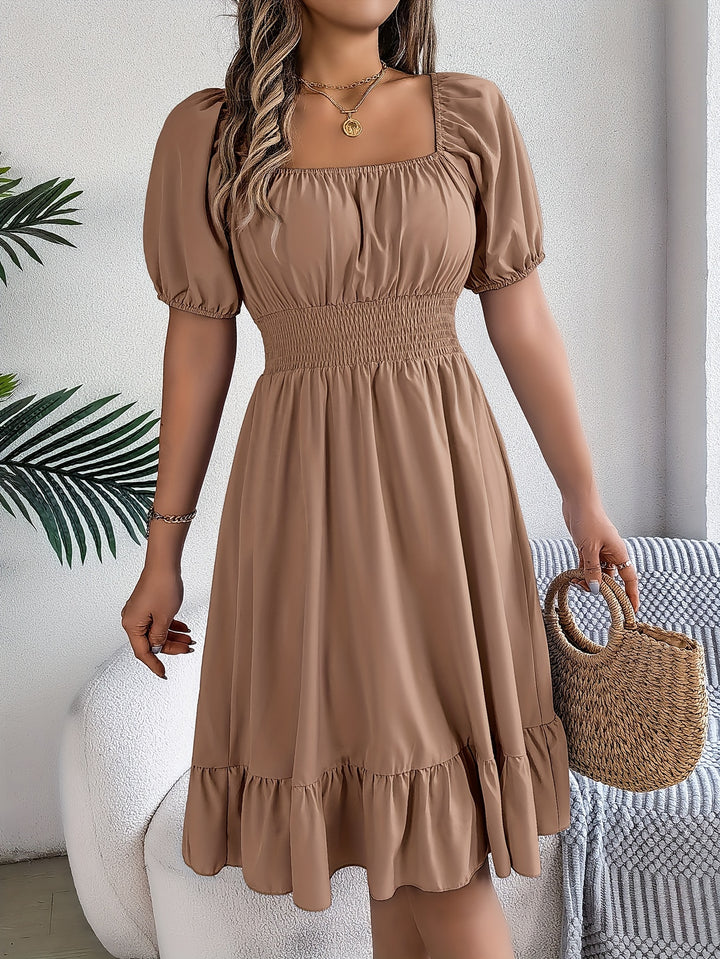 SQUARE NECK RUFFLE HEM DRESS FOR WOMEN