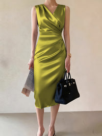 ROSALYN DRAPED V-NECK COCKTAIL DRESS FOR WOMEN