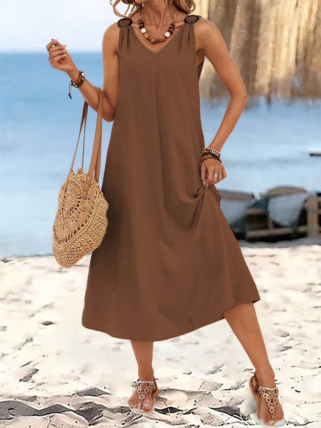 RING-STRAP V-NECK MAXI DRESS FOR WOMEN