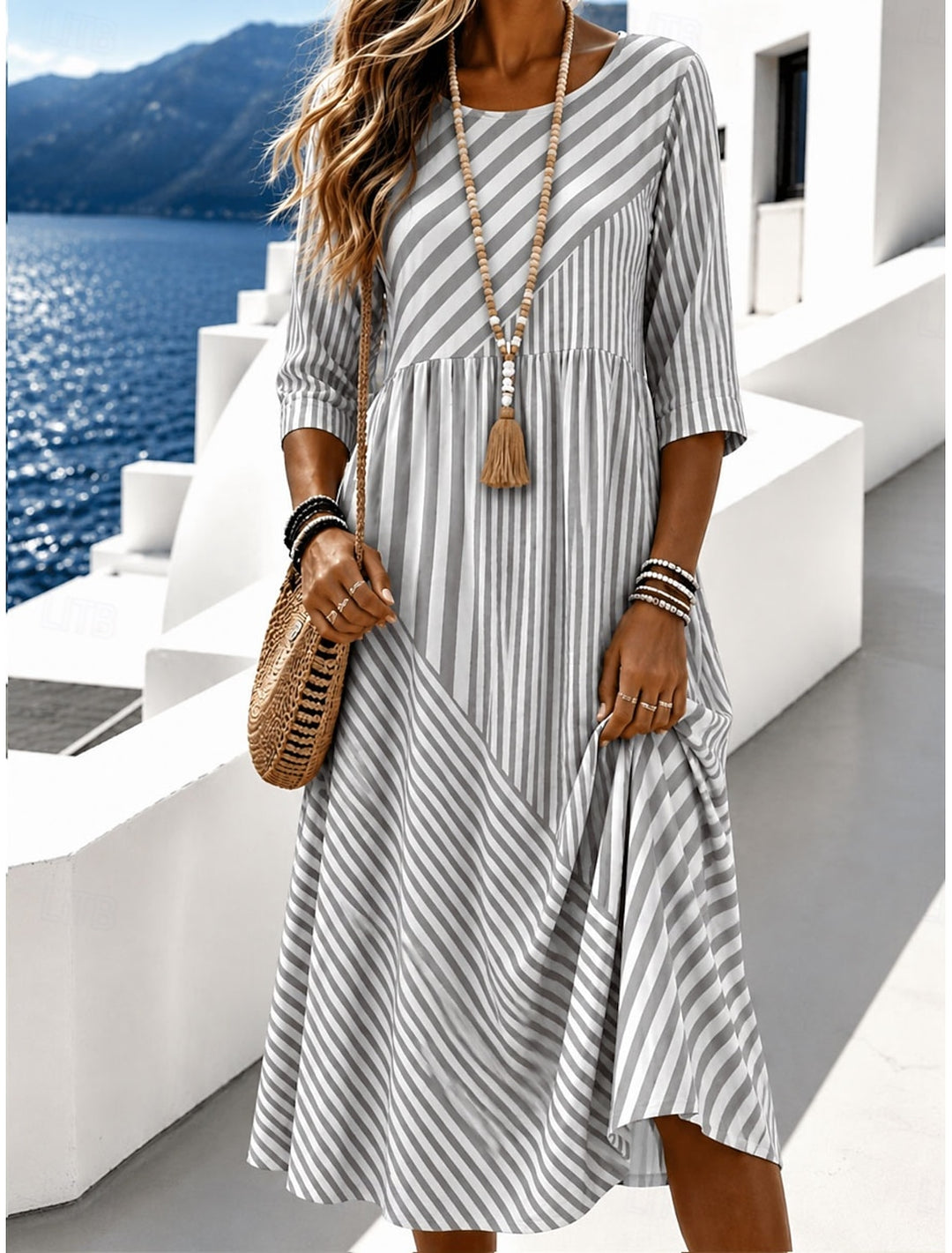STRIPED MIDI DRESS FOR WOMEN