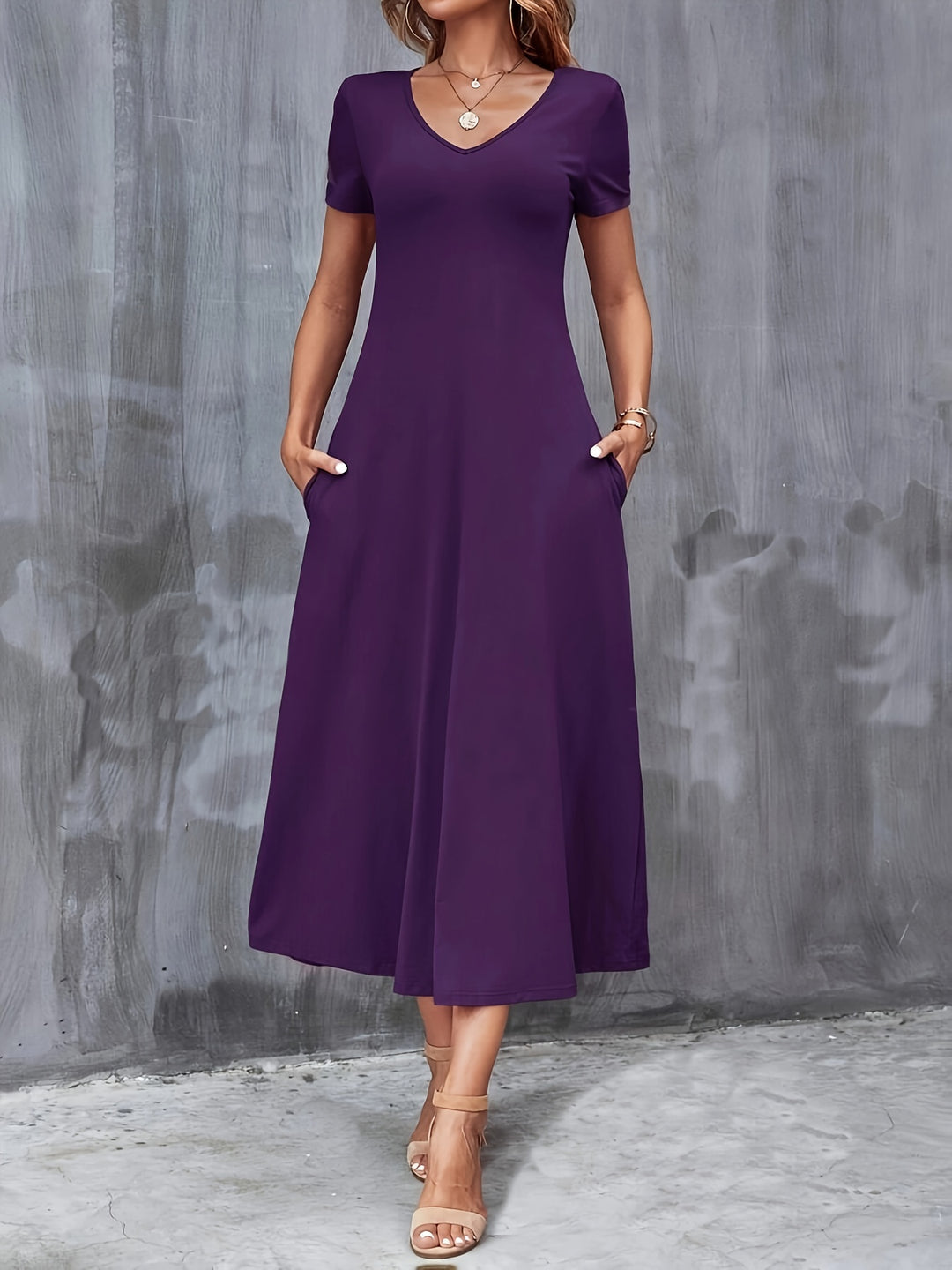 V-NECK A-LINE MAXI DRESS FOR WOMEN