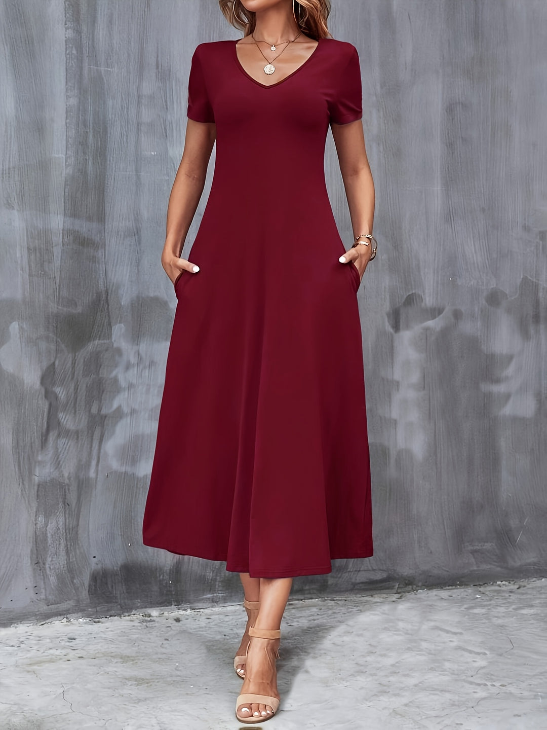 V-NECK A-LINE MAXI DRESS FOR WOMEN
