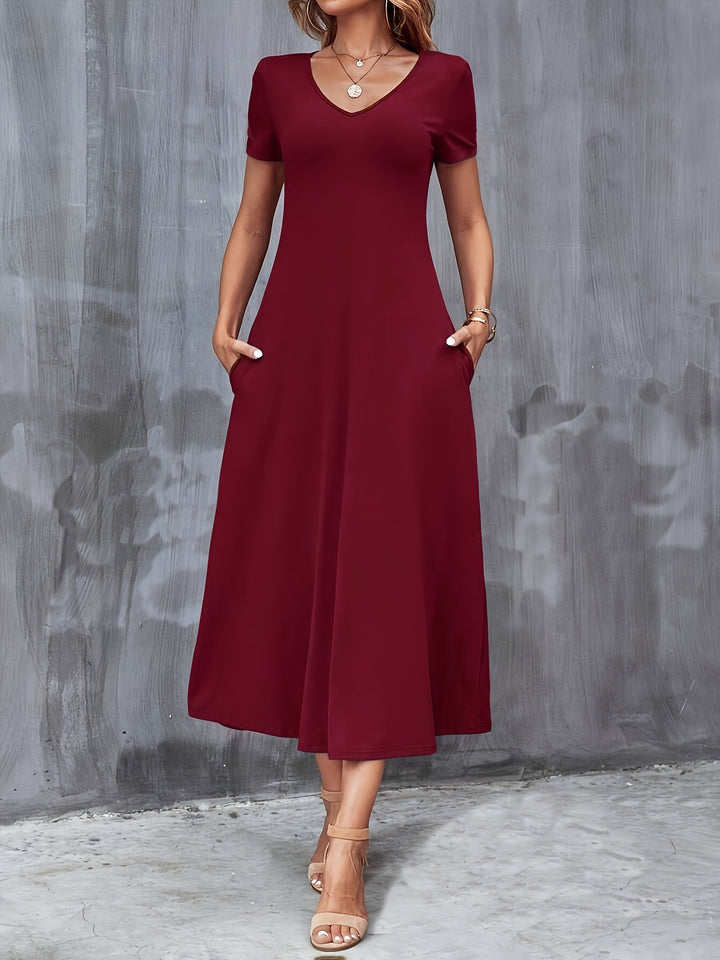 V-NECK A-LINE MAXI DRESS FOR WOMEN