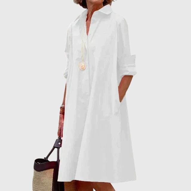 Nadette | Button-Front Midi Shirt Dress with Pockets for Women