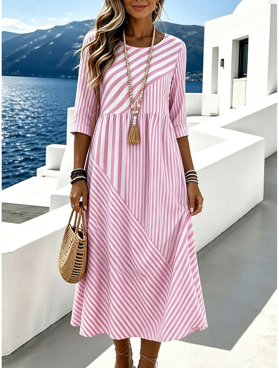 STRIPED MIDI DRESS FOR WOMEN