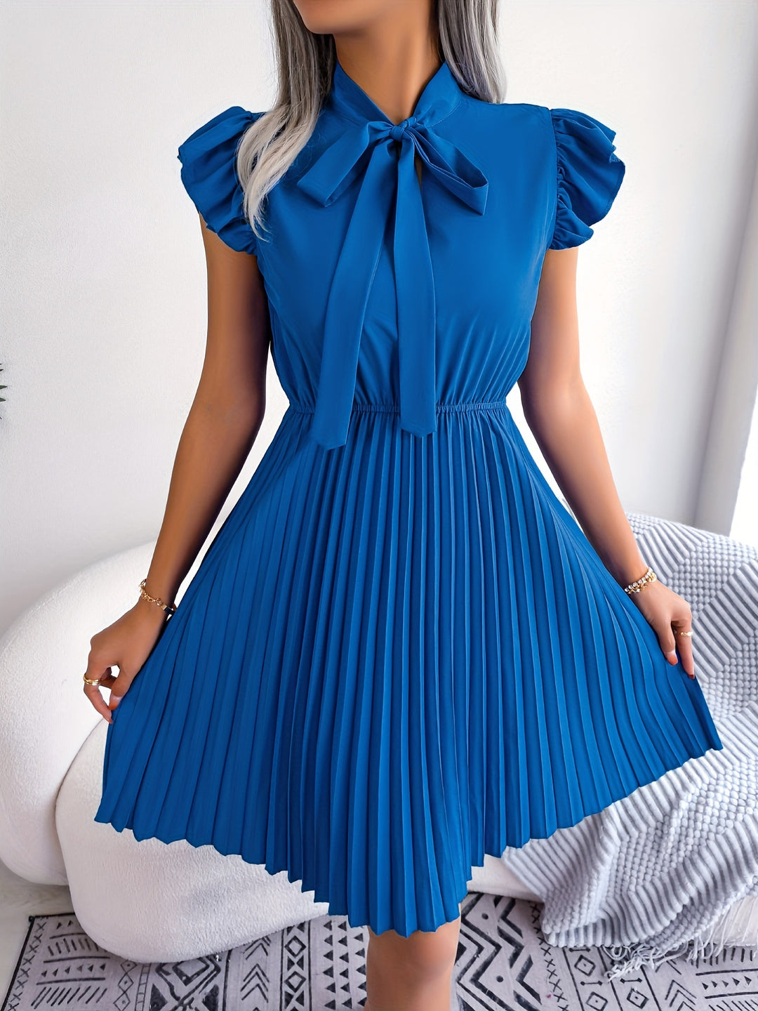 BOW-TIE PLEATED DRESS FOR WOMEN