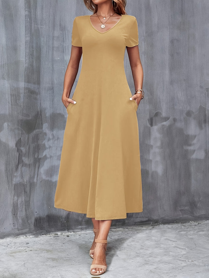 V-NECK A-LINE MAXI DRESS FOR WOMEN