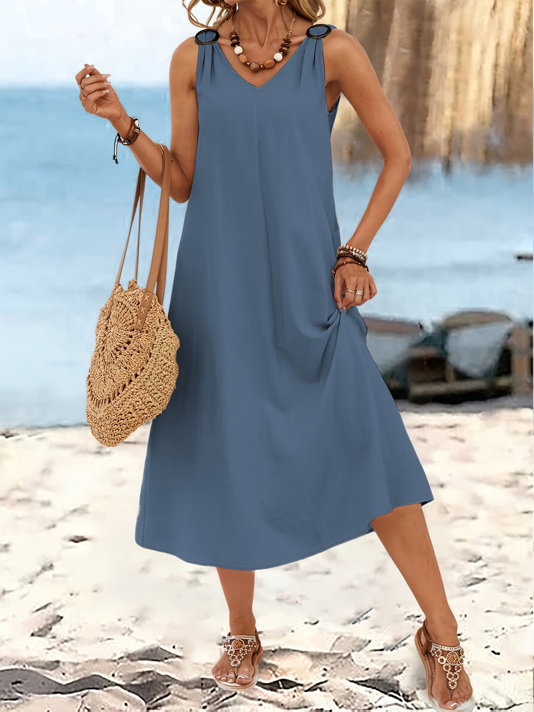 RING-STRAP V-NECK MAXI DRESS FOR WOMEN