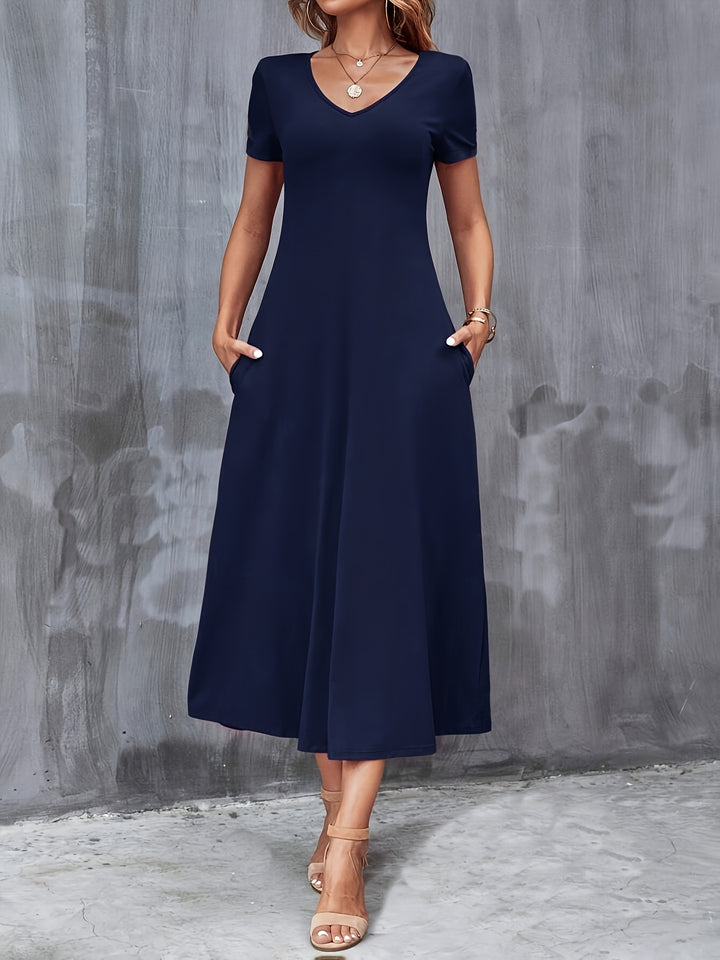 V-NECK A-LINE MAXI DRESS FOR WOMEN