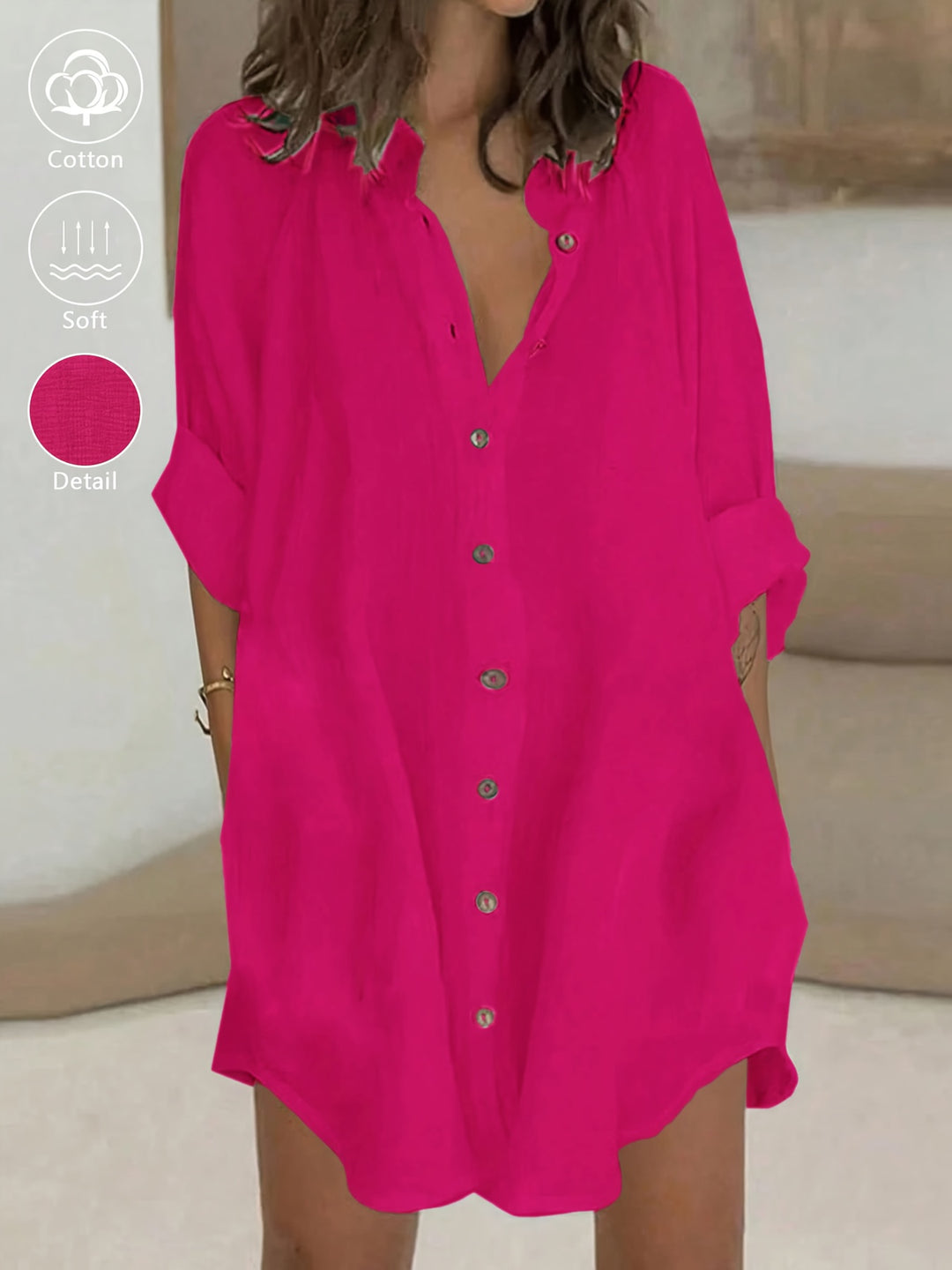 BUTTON-FRONT SHIRT DRESS FOR WOMEN